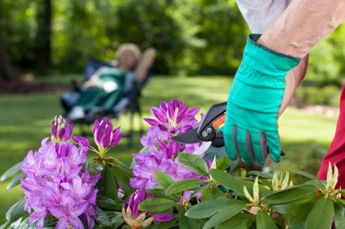Tidy garden work area with safe cleanup and waste removal